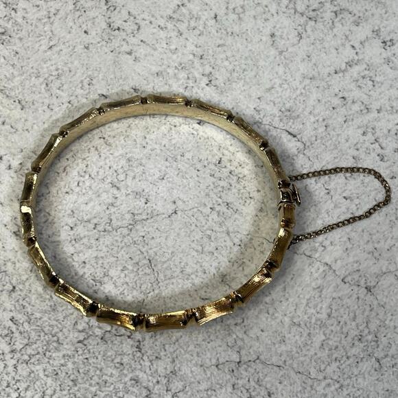 Vintage Sterling Silver and Vermeil Hinged Bangle clamper bamboo retro estate - Picture 9 of 10
